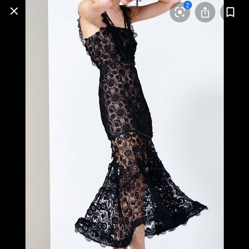 ALEXIS LORELLE LONG DRESS IN BLACK LACE